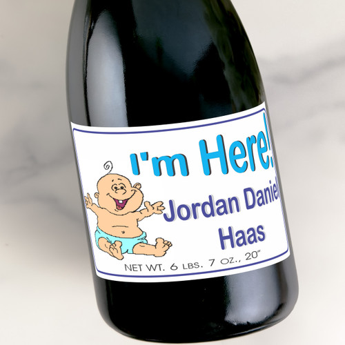 [LN06] I'm Here 1 Custom Bottle Labels for Champagne, Wine, or Mini Liquor Bottles - perfect for table decorations