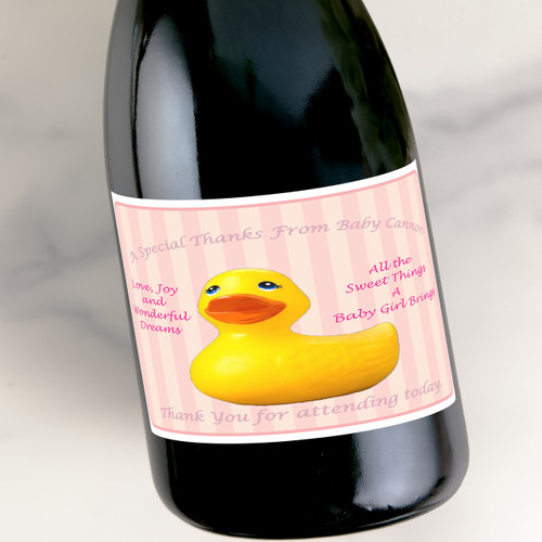 [LS19] Baby Shower Pink Duck Custom Bottle Labels for Champagne, Wine, or Mini Liquor Bottles - perfect for table decorations