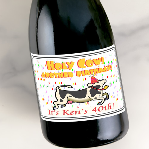 [LB037] Holy Cow Birthday Custom Bottle Labels for Champagne, Wine, or Mini Liquor Bottles - perfect for table decorations