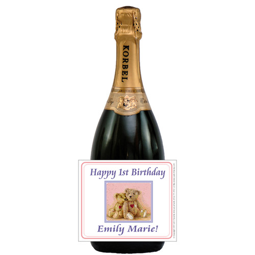 [L480] Two Bears Birthday Label - champagne bottle
