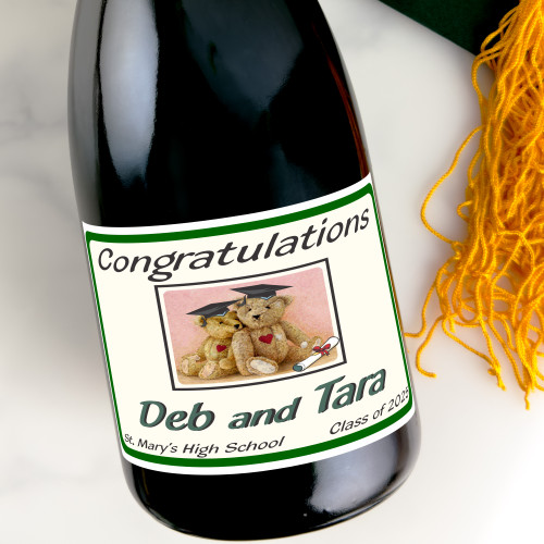 [LG13] Two Bears Graduation Custom Bottle Labels for Champagne, Wine, or Mini Liquor Bottles - perfect for table decorations