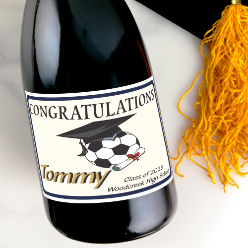 [LG15] Soccer Graduation Custom Bottle Labels for Champagne, Wine, or Mini Liquor Bottles - perfect for table decorations