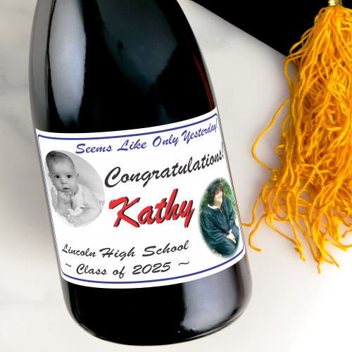 [LG04] Double Photo Graduation Custom Bottle Labels for Champagne, Wine, or Mini Liquor Bottles - perfect for table decorations