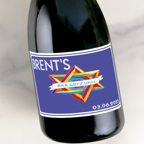 [LR011] Bar Mitzvah Star Custom Bottle Labels for Champagne, Wine, or Mini Liquor Bottles - perfect for table decorations