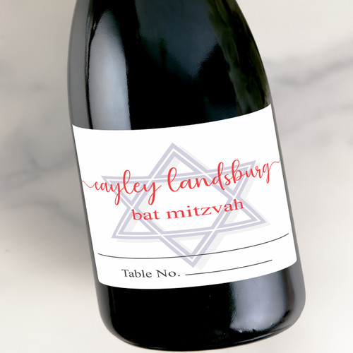 [LR037] Place Card - Star of David Custom Bottle Labels for Champagne, Wine, or Mini Liquor Bottles - perfect for table decorations