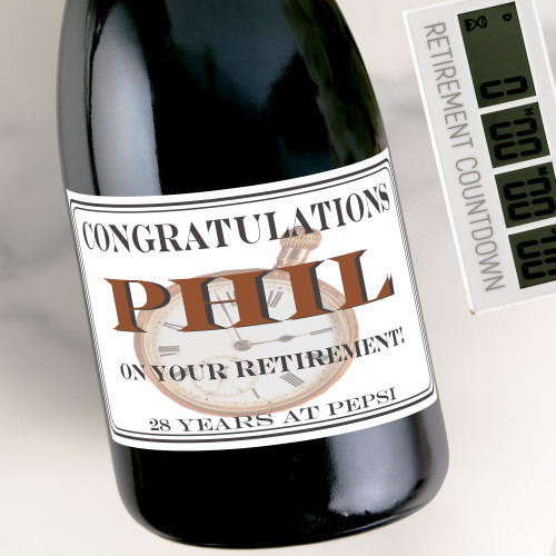 [LT03] Watch Retirement Custom Bottle Labels for Champagne, Wine, or Mini Liquor Bottles - perfect for table decorations
