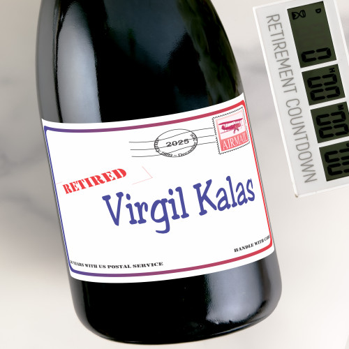 [LT12] Postal Retirement Custom Bottle Labels for Champagne, Wine, or Mini Liquor Bottles - perfect for table decorations
