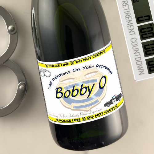 [LT13] Police Retirement 2 Custom Bottle Labels for Champagne, Wine, or Mini Liquor Bottles - perfect for table decorations
