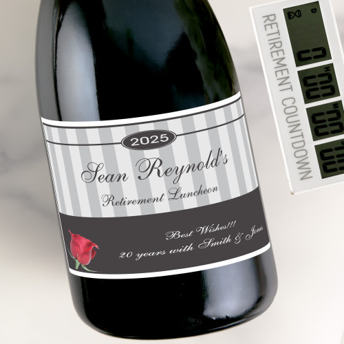 [LT18] Retirement Stripe Custom Bottle Labels for Champagne, Wine, or Mini Liquor Bottles - perfect for table decorations
