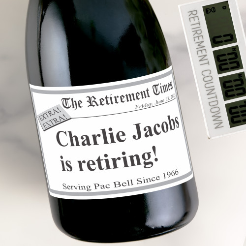 [LT26] Retirement Times Custom Bottle Labels for Champagne, Wine, or Mini Liquor Bottles - perfect for table decorations
