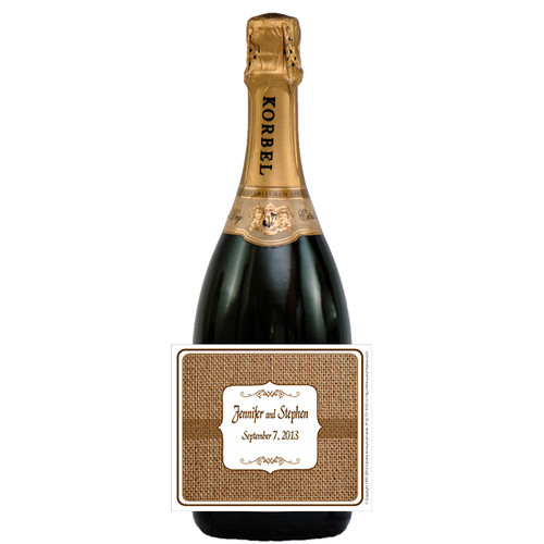 [L687] Burlap Wedding Label - champagne bottle