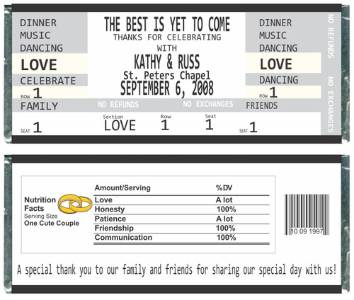 [W52] Wedding Ticket Wrappers - Front and Back