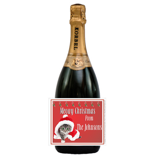 [LH133] Cat Christmas Label - champagne bottle