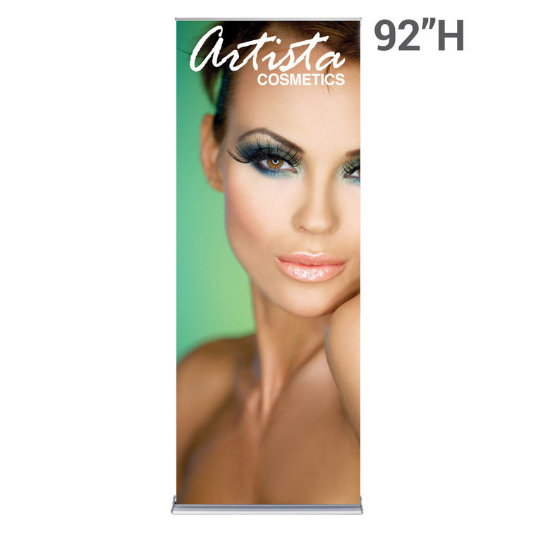 36 inch x 92 inch silverstep banner stand retractable with printed graphic