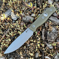 OD green G10 with stainless bow drill divot on a titanium Cerakote blade