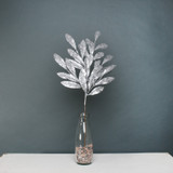 Silver Glitter Bay Leaf Spray 