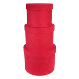 Hat Boxes - Red Suede (Set of 3)