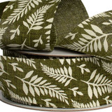 38mm Woven Ribbon - Fern Finesse (White on Green)