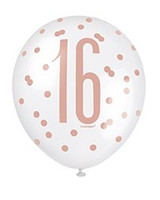 Latex Balloons - 16th Rose Gold & White
