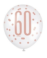 Latex Balloons - 60th Rose Gold & White