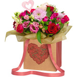 Hand Tie Gift Bag (Cube Large) - Kraft Heart of Flowers