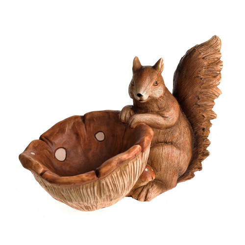 Woodland Squirrel Holding Mushroom Garden Figurine