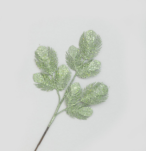 Light Green Glitter Leaves Spray Pick (66cm)