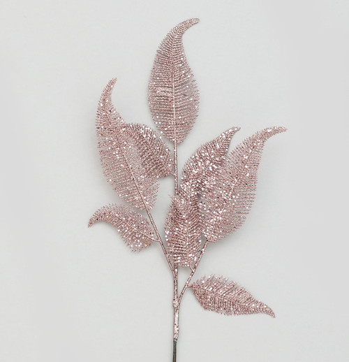 Rose Gold Glitter Leaves Spray Pick (66cm)