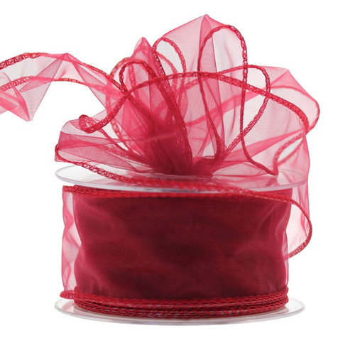 50mm Wired Edge Plain Organza Ribbon - Red (Burgundy)