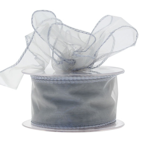 50mm Wired Edge Plain Organza Ribbon - Silver