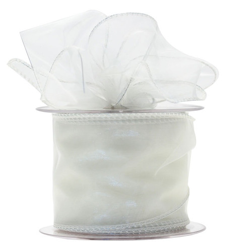 70mm Wired Edge Plain Organza Ribbon - Ivory