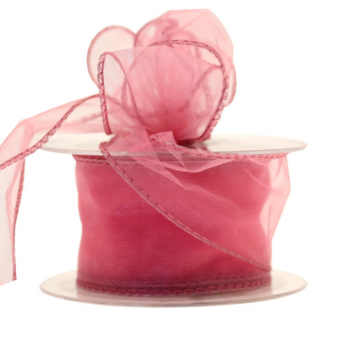 50mm Wired Edge Plain Organza Ribbon - Pink (Rose)
