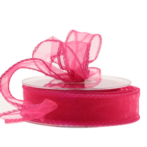 30mm Wired Edge Plain Organza Ribbon - Pink (Hot)