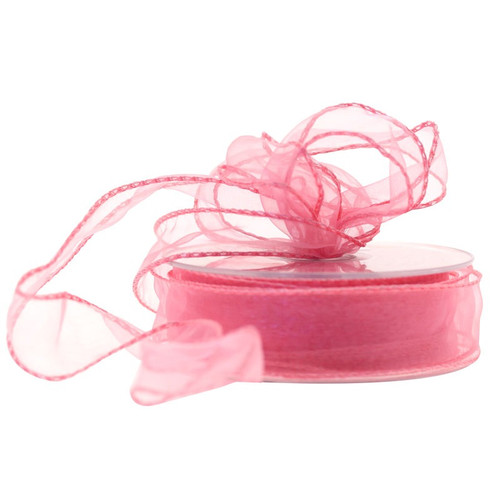 30mm Wired Edge Plain Organza Ribbon - Pink (Rose)