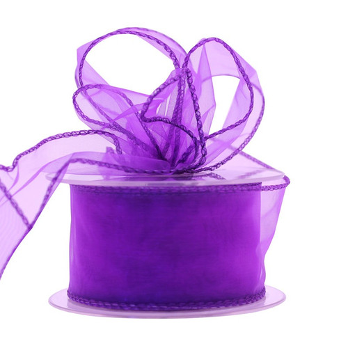 50mm Wired Edge Plain Organza Ribbon - Purple