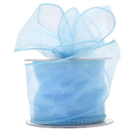 70mm Wired Edge Plain Organza Ribbon - Blue (Baby)