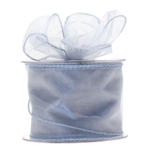 70mm Wired Edge Plain Organza Ribbon - Silver