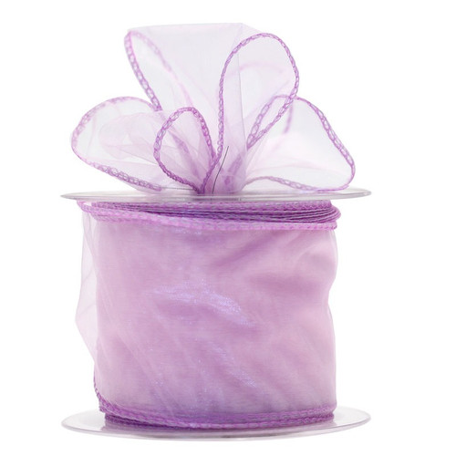70mm Wired Edge Plain Organza Ribbon - Purple (Lilac)