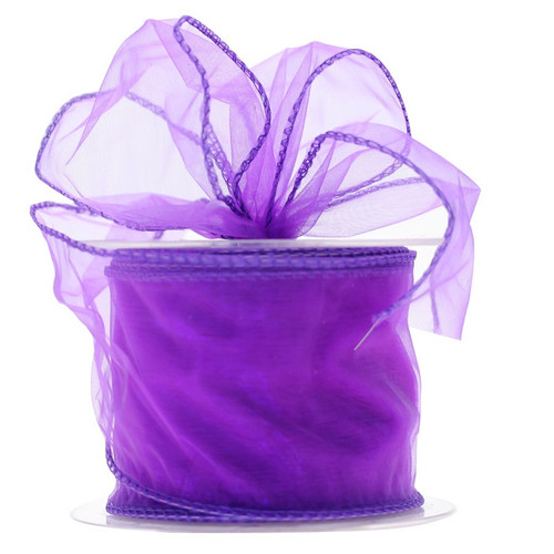 70mm Wired Edge Plain Organza Ribbon - Purple