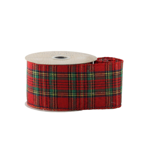 Red Traditional Tartan Wired Edge Ribbon (63mm)