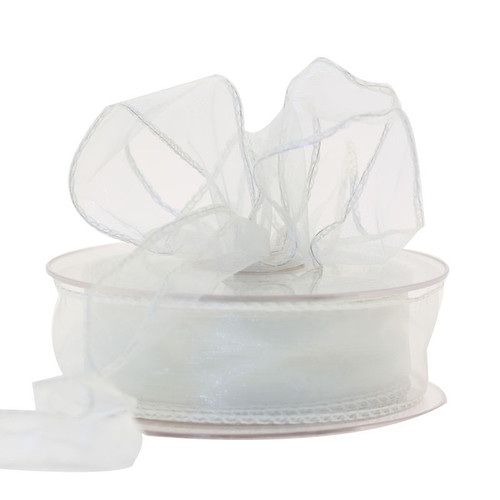 30mm Wired Edge Plain Organza Ribbon - White