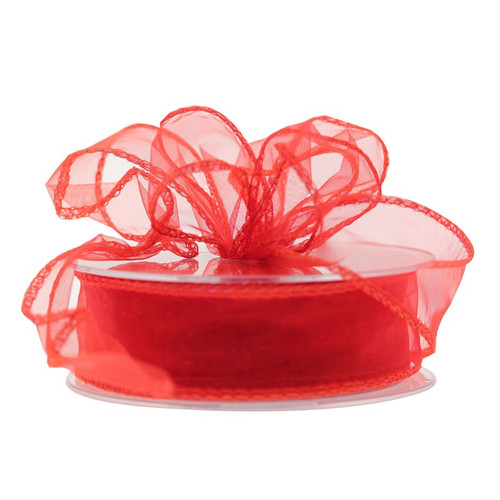 30mm Wired Edge Plain Organza Ribbon - Red