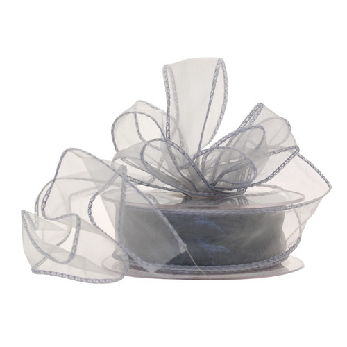 30mm Wired Edge Plain Organza Ribbon - Silver
