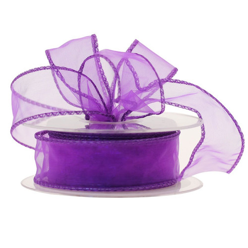30mm Wired Edge Plain Organza Ribbon - Purple
