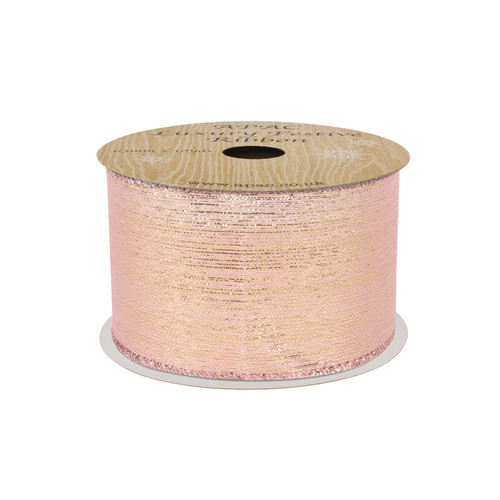 Rose Gold with Gold Shimmer Thread Wired Edge Ribbon 63mm x 10yds