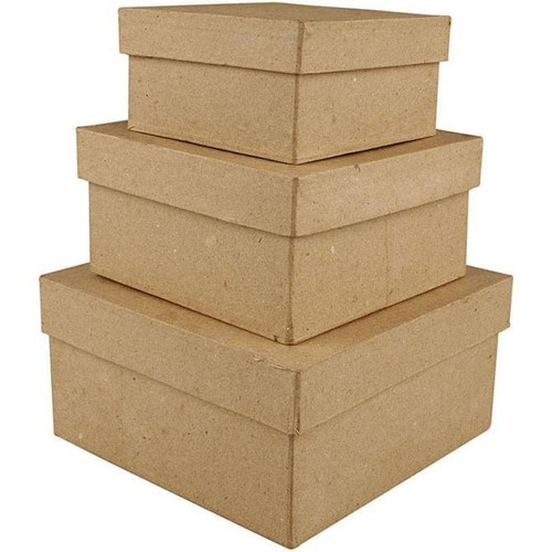 Set of Three Square Boxes (brown)