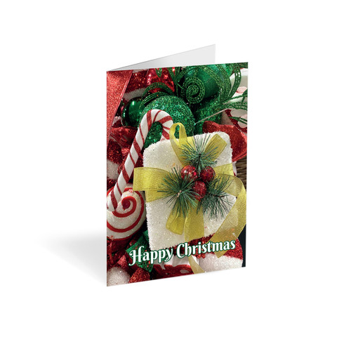 Folded Message Cards - Happy Christmas Candy Cane Parcel