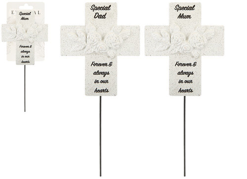 Memorial Cross Pick With Roses Mum/Dad (Assorted)