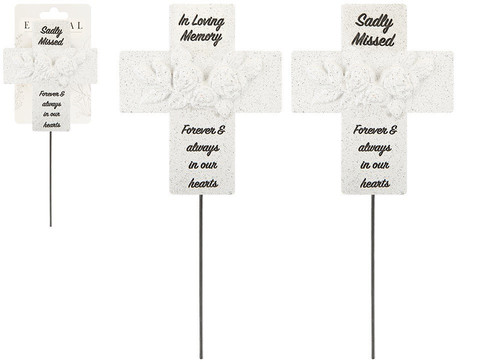 Memorial Cross Pick With Roses (Assorted)