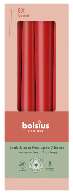 Delicate Red Bolsius Tapered Candles (245 x 24mm)